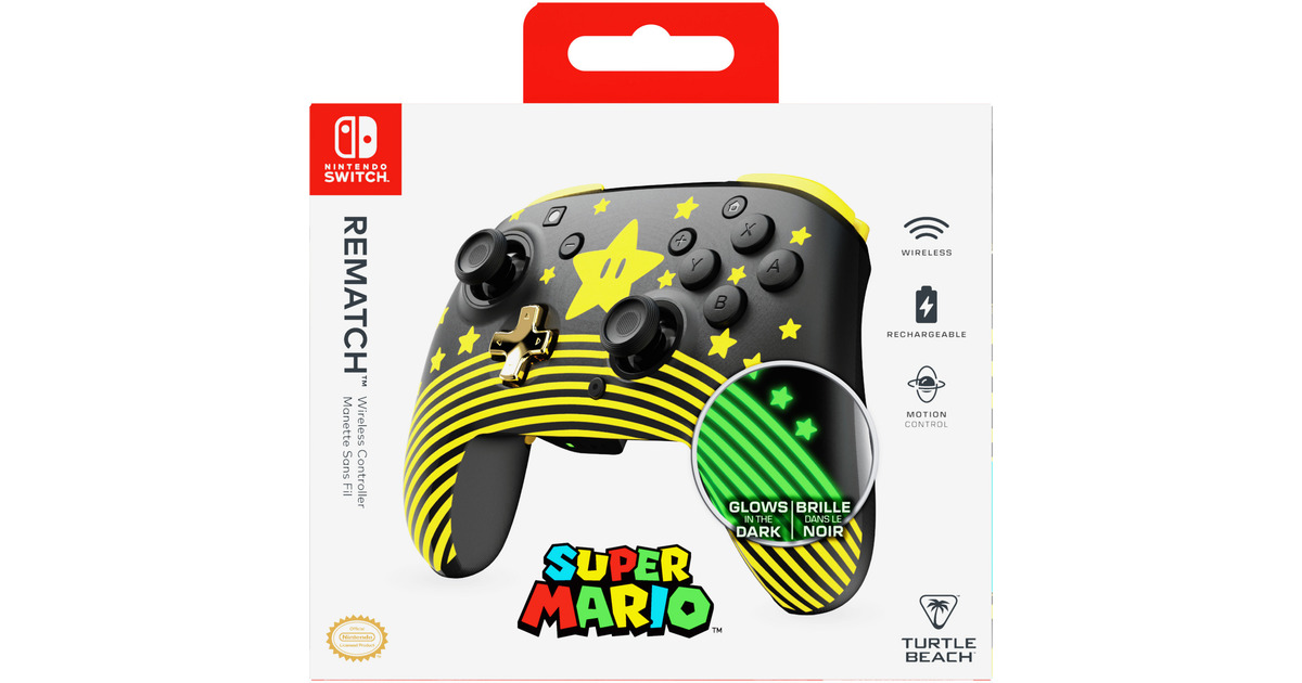 Turtle BeachRematch draadloze gamingcontroller – Super Mario Star  (Zwart, Nintendo Switch, Nintendo Switch Lite, Nintendo Switch - OLED-model, Nintendo Switch 2)