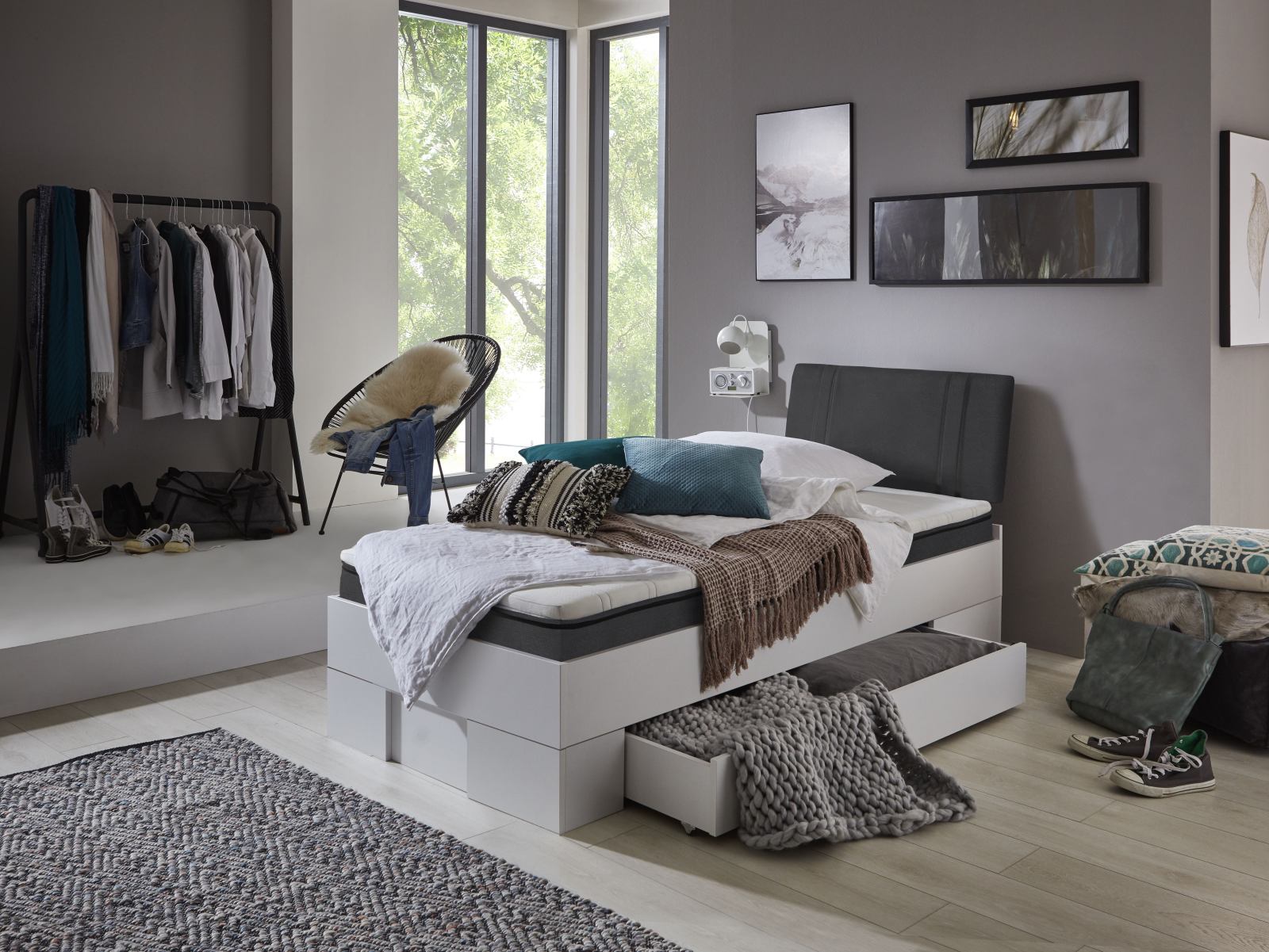 Futonbett SANDRO - weiß-schwarz - 90x200 cm
