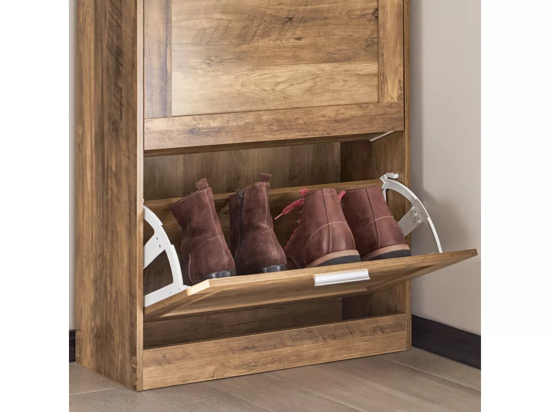 Armoire À Chaussures Commode À Chaussures Avec 2 Abattants Pour Entrée Couloir, Fsr137-f
