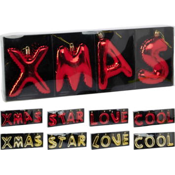 Kerstdecoratie ophangletters rood goud glas per woord/stuk