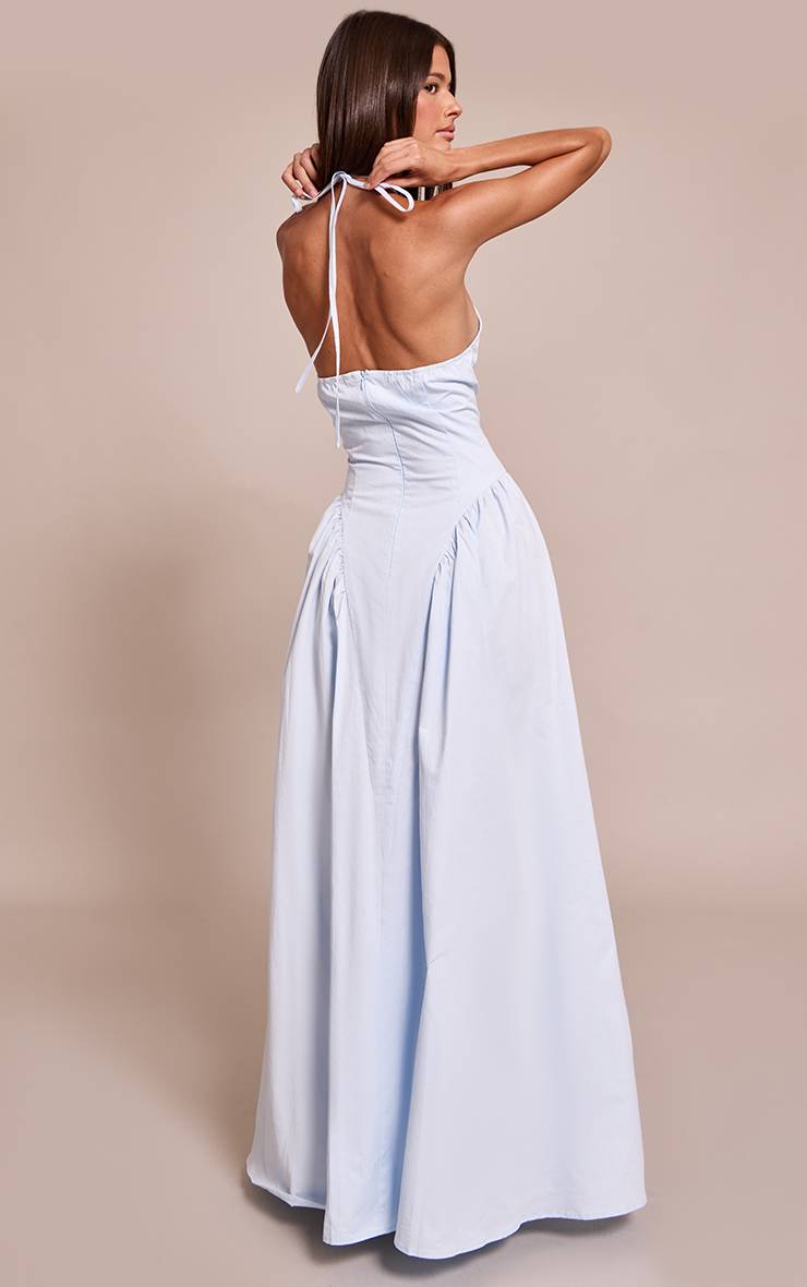 Bleu Clair Robe Midaxi Plongeante Dos Nu En Tissu Tissé