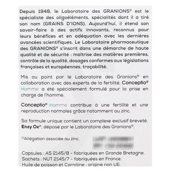 Granions Conceptio Lot spécial fertilité couple Homme 90 capsules et 30 sachets + Femme 30 gélules et 30 capsules