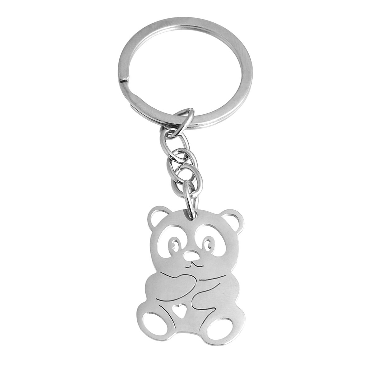 Porte-clés ourson petit coeur argenté
