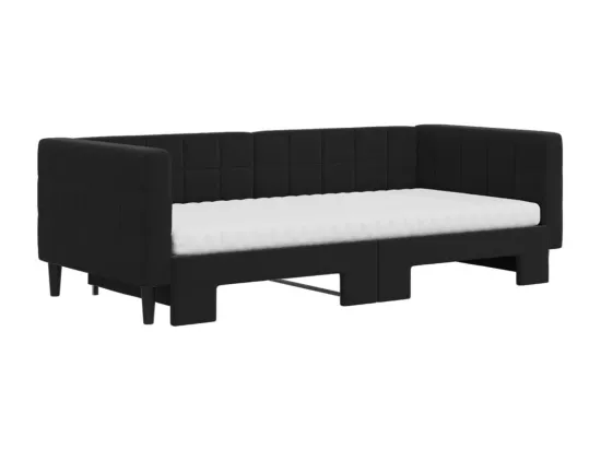 Lit de jour avec gigogne et matelas noir 90x190 cm velours