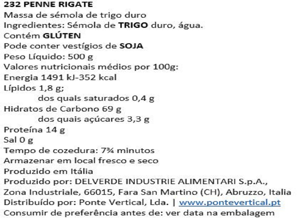 MASSA DELVERDE PENNE RIGATE BRONZO 500G
