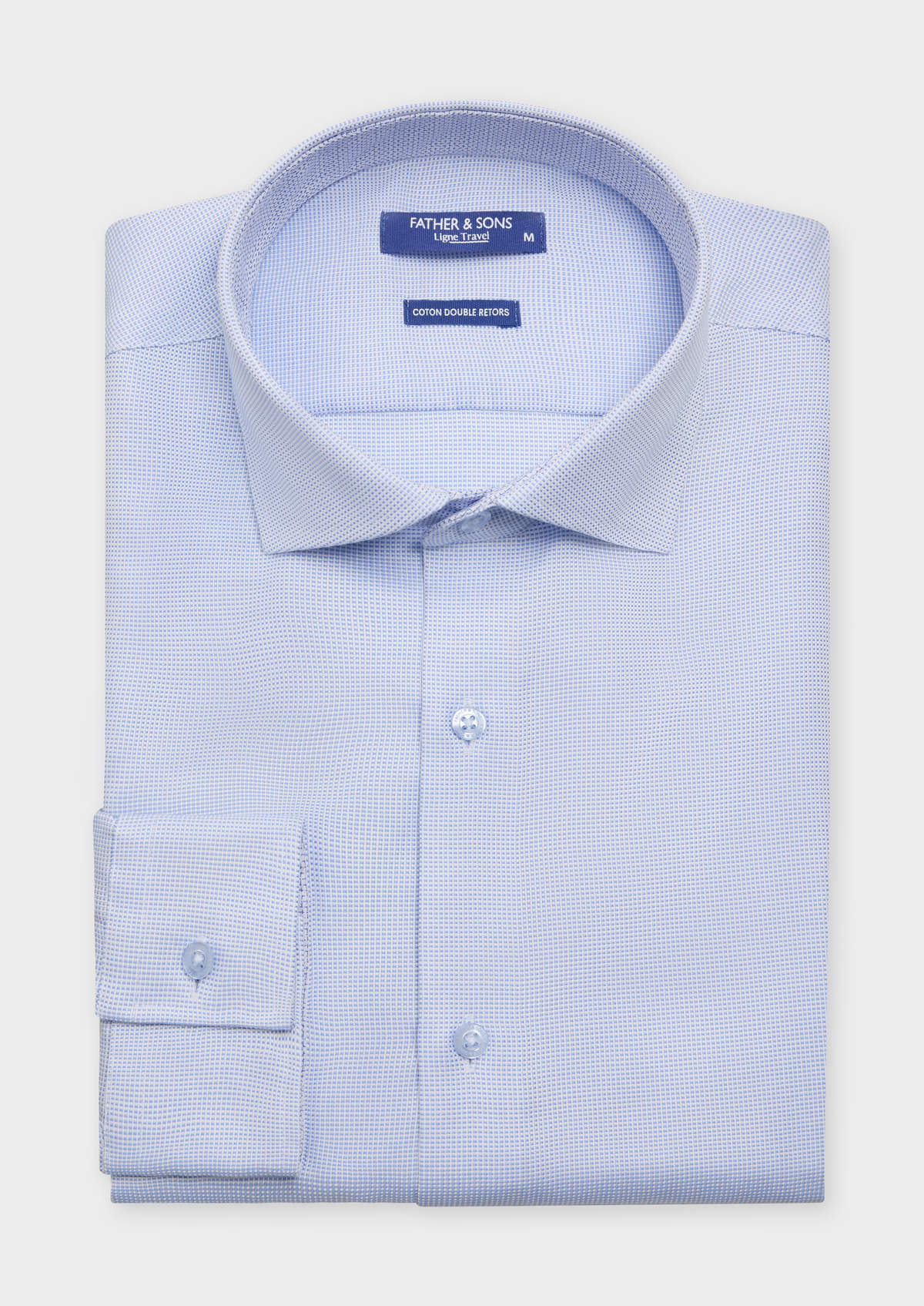 Chemise habillée non-iron Slim en coton Jacquard blanc à motif fantaisie bleu ciel