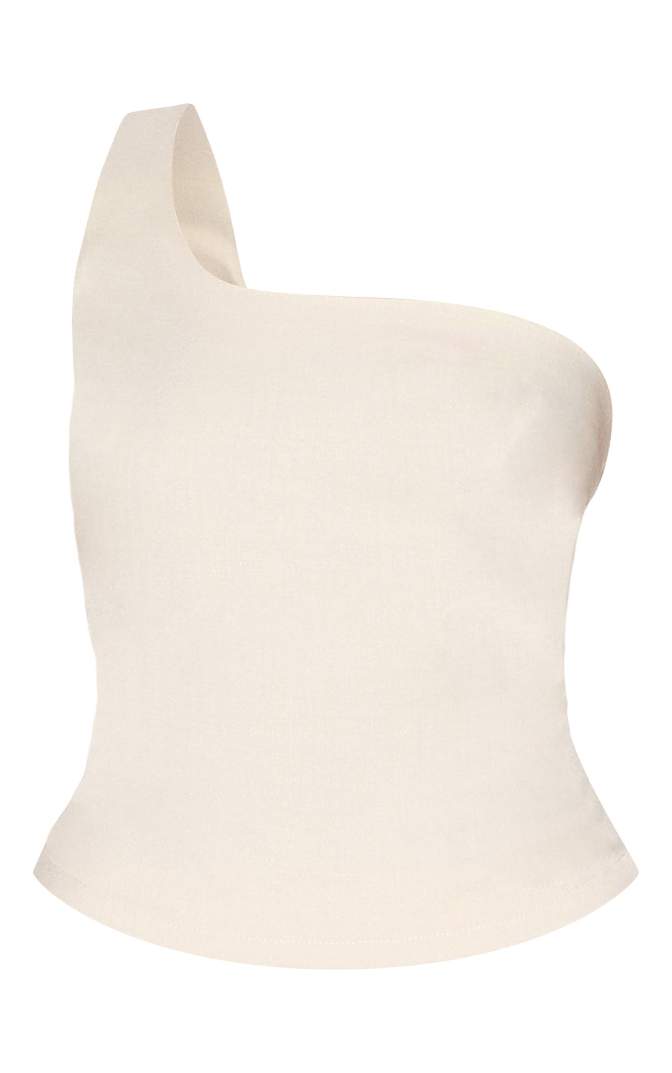 Crème Haut Asymétrique En Tissu Tissé