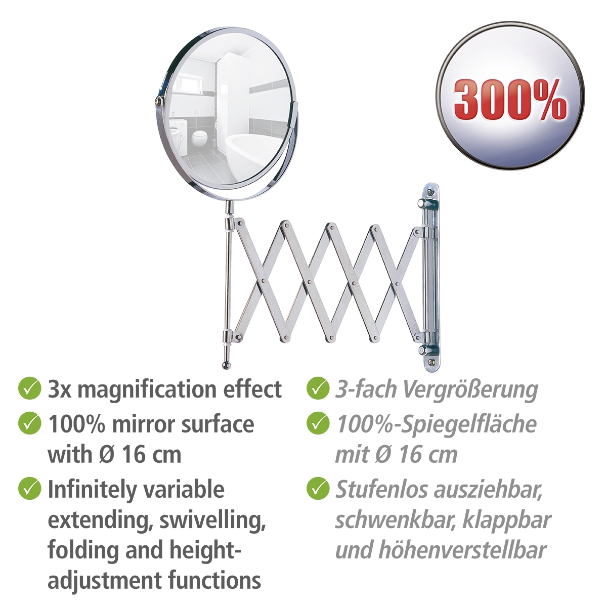 Wenko opmaakspiegel wand exclusief ø17cm telescopisch chroom