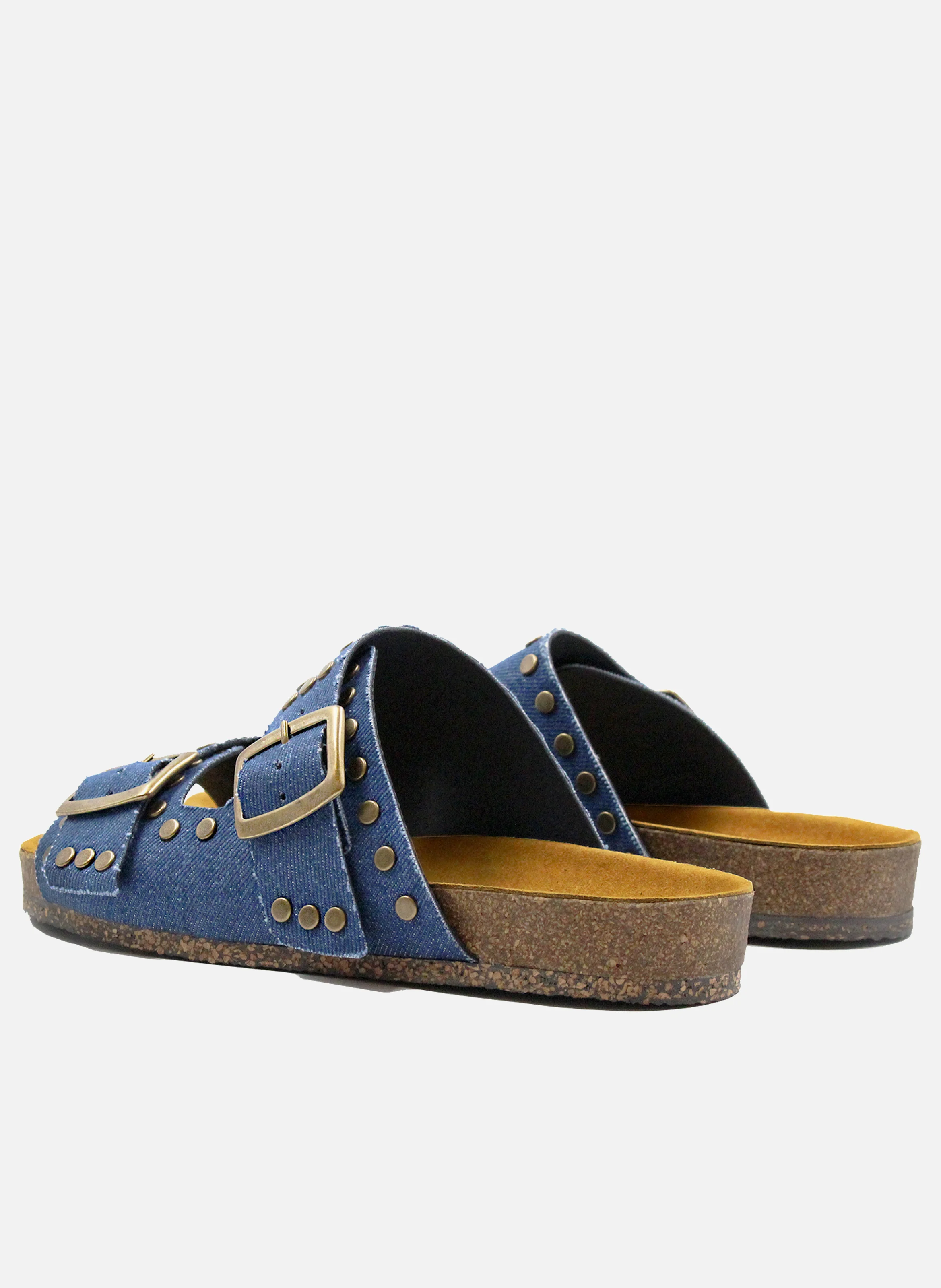 Mules liège clous denim | Bleu