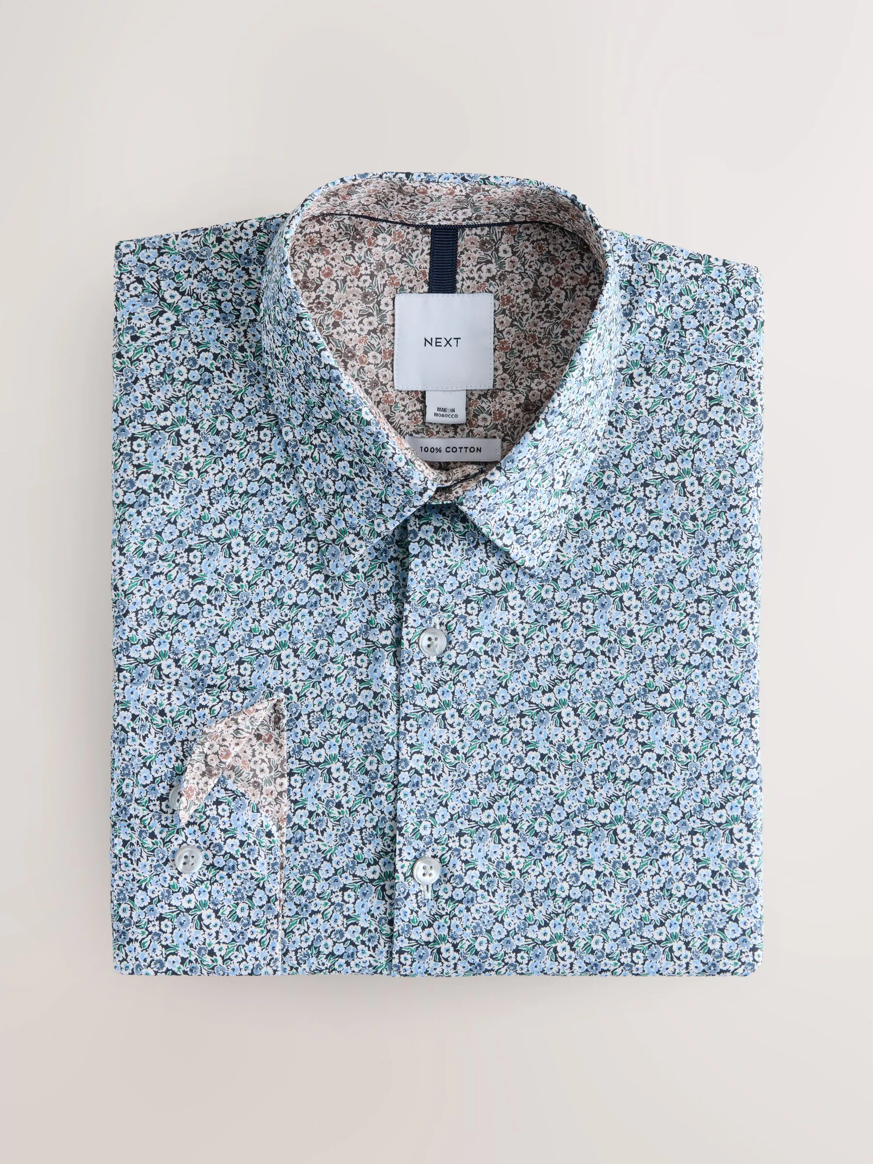 Blauw gebloemd - Overhemd met lange mouwen