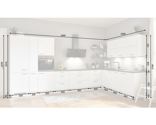 Nobilia Elements hoekkeuken zonder apparatuur Urban 540 cm alpinewit mat voorgemonteerde variant links 4004539053854