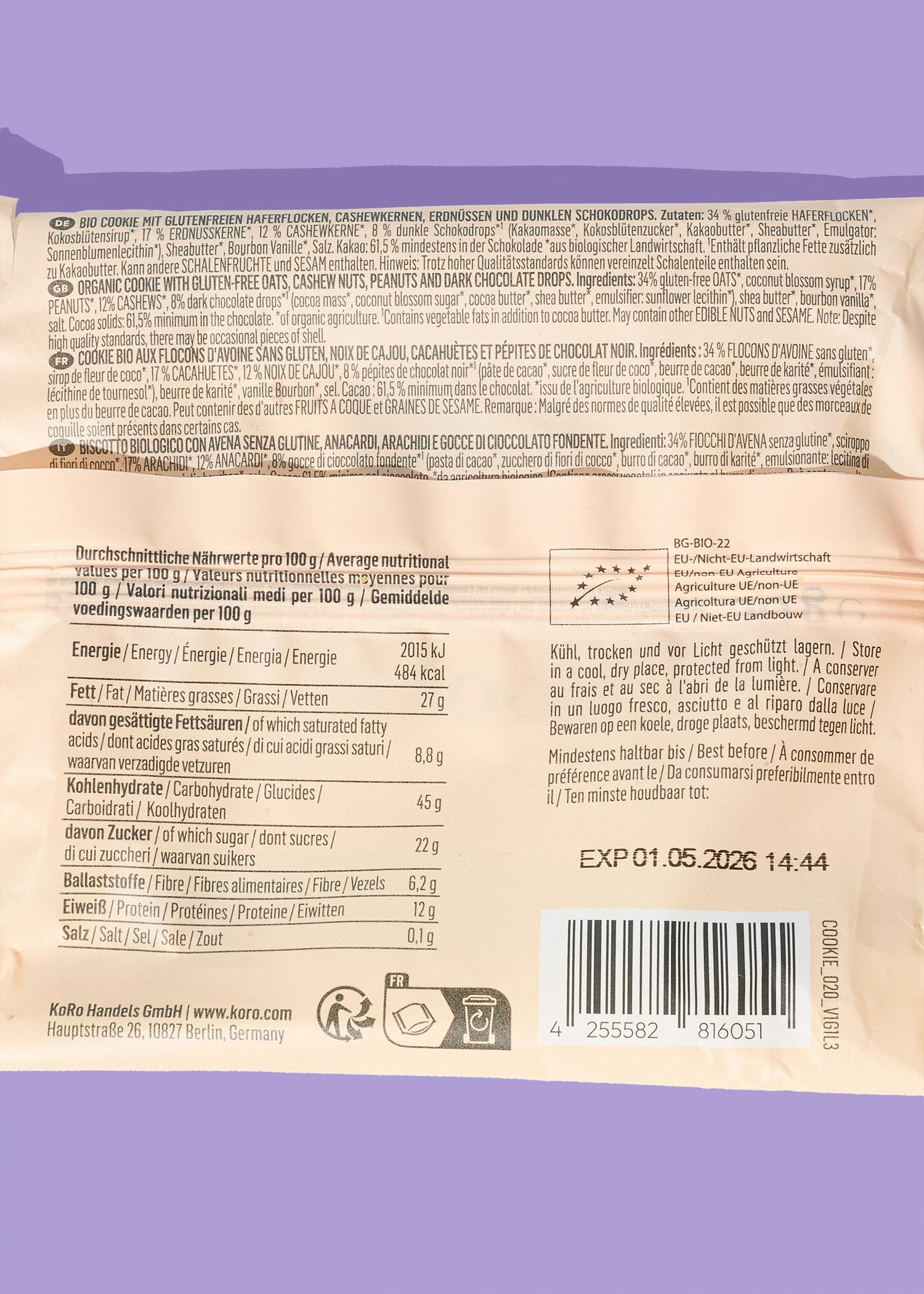 Bio Cookie Peanut Chocolate Chip 50 g