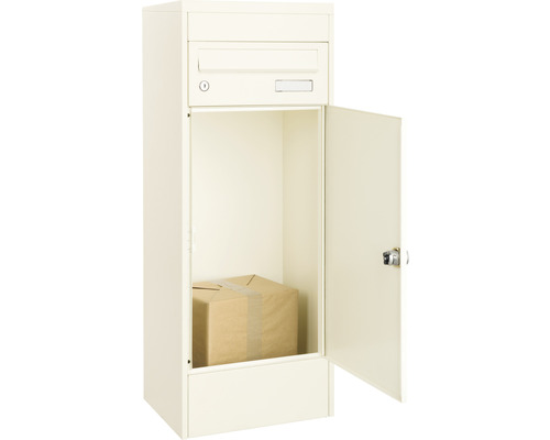MEFA pakketbrievenbus, gepoedercoat staal, BxHxD 410/1025/325 mm, Mana 482, zuiver wit RAL 9010, zijdemat, toegang aan de voorzijde, 2 compartimenten met naamplaatje