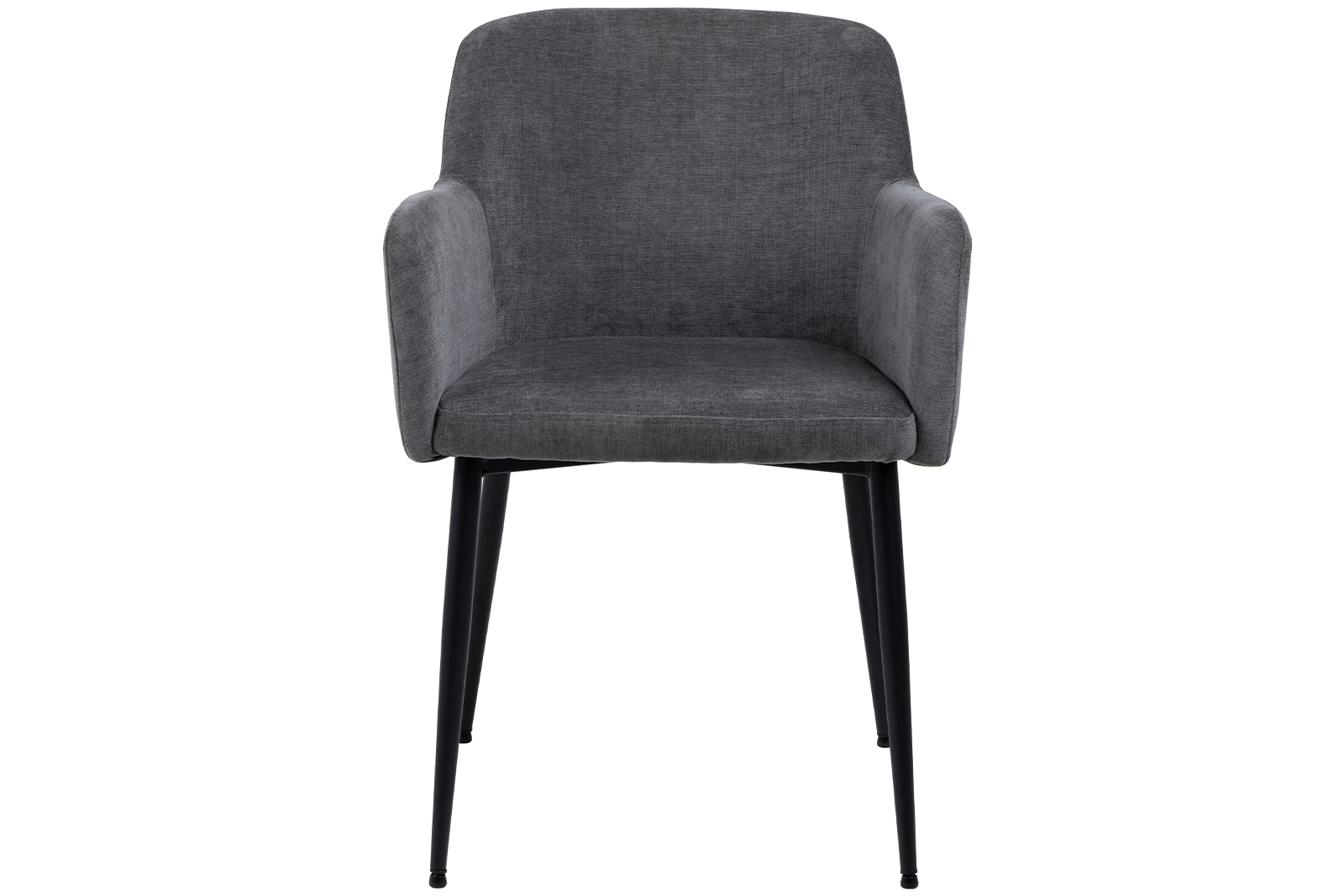 Karen spisestol I tekstil Dark grey. Med arm og matte sorte ben.