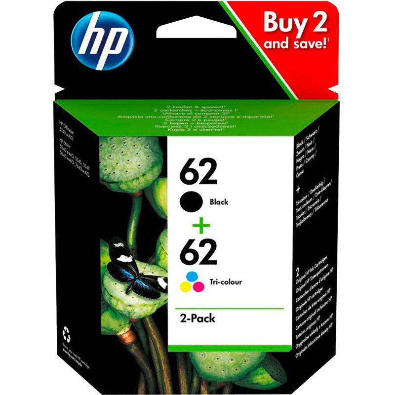 Pack HP 62 noire + hp 62 3 couleurs pour imprimante jet d'encre