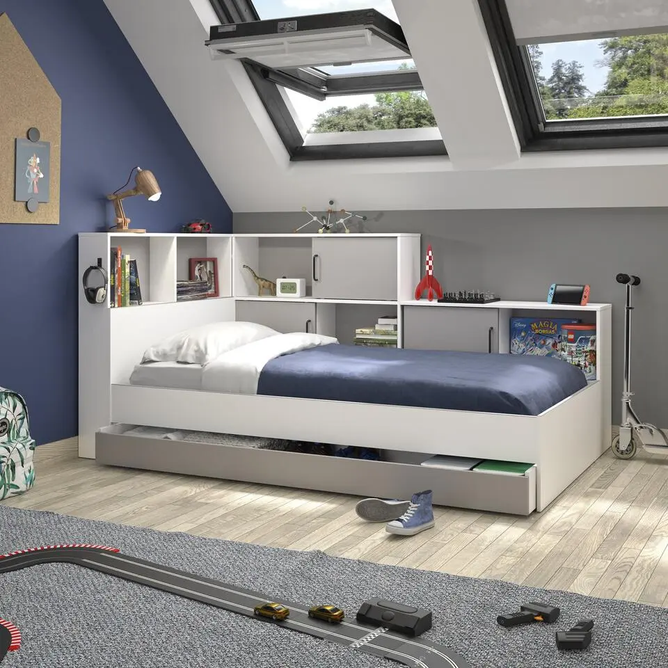 Diagone Bed Erwan - Opbergruimte - 90x200cm - Grijs/Wit