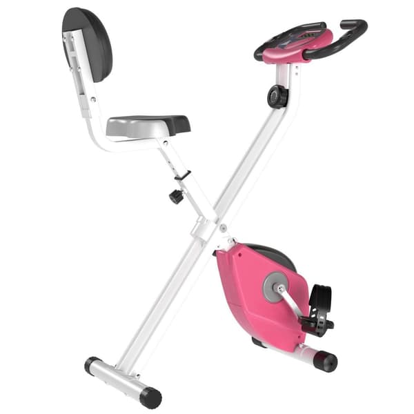 Treningssykkel F-Bike Sykkeltrener Med 8 Nivåer Av Justerbar Magnetisk Motstand, Høydejusterbar Stål Rosa + Hvit 43 X 97 X 109 Cm