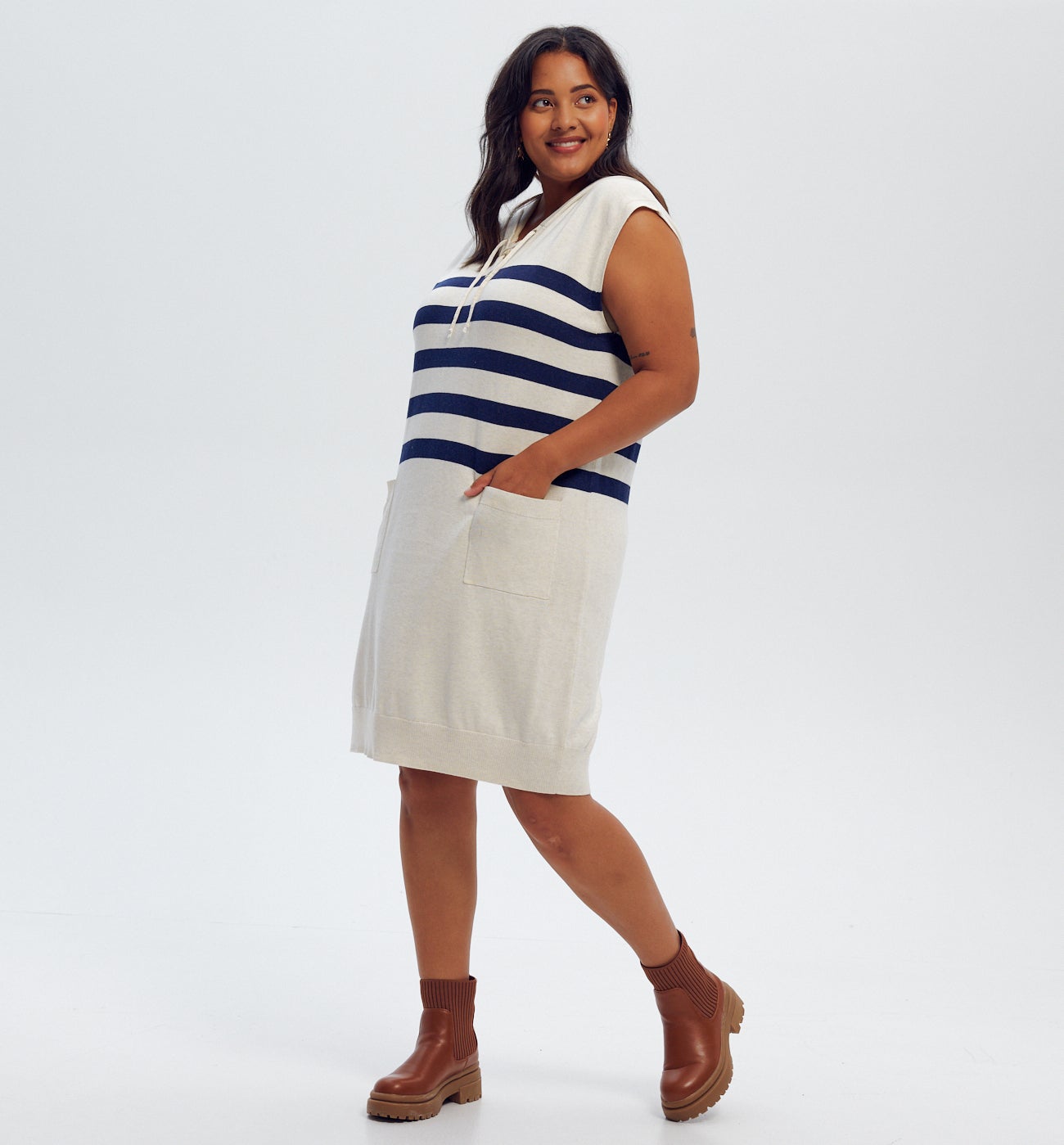 Robe marinière à capuche Femme - Rayé marine