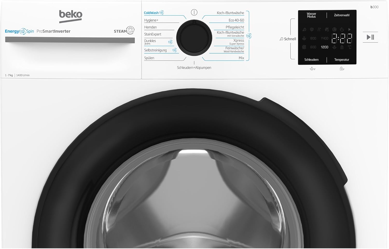 Beko BM3WFU3741X freistehende Waschmaschine, Waschvollautomat, 7 kg, EnergySpin, Schleuderwahl 1400 U/min, Dampffunktion, Hygiene+ allergikergeeignet, Coldwash Wasser-& Zeitersparnis, Weiß