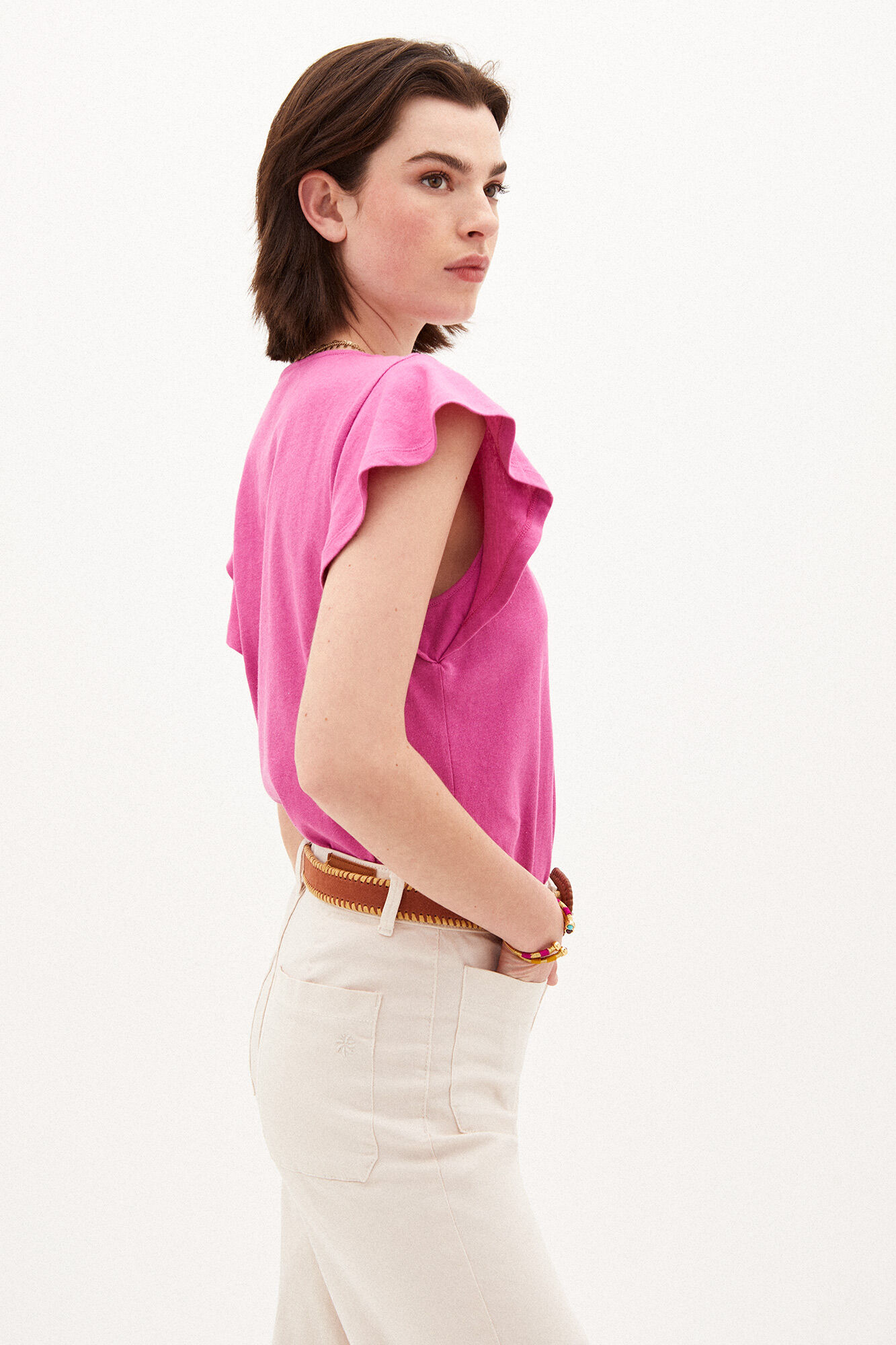 Camiseta Vicky de linho e algodão - Rosa