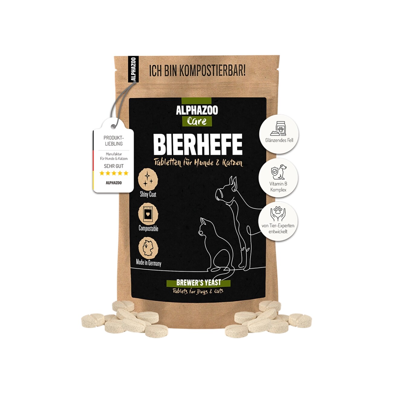 ALPHAZOO Bierhefe Tabletten für Hunde und Katzen 75 g