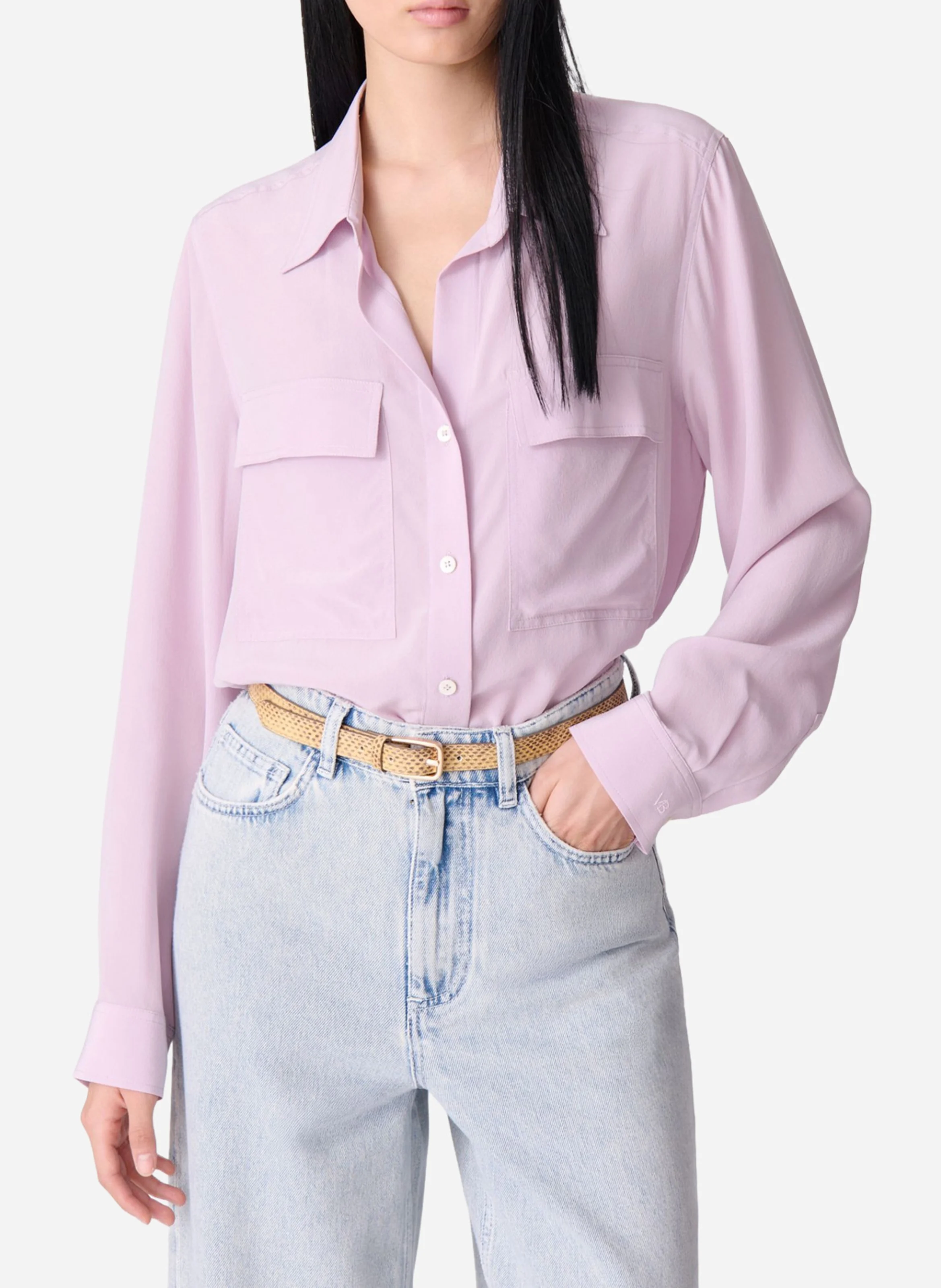 DIM - Chemise fluide avec poches en soie | Rose