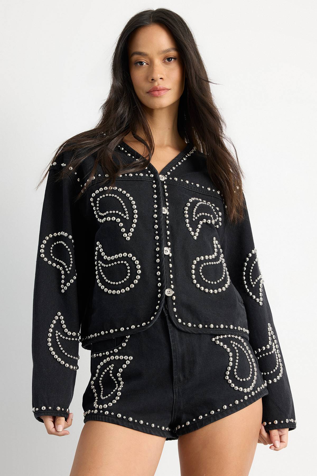 Warehouse Veste En Denim Ornée De Motifs Paisley