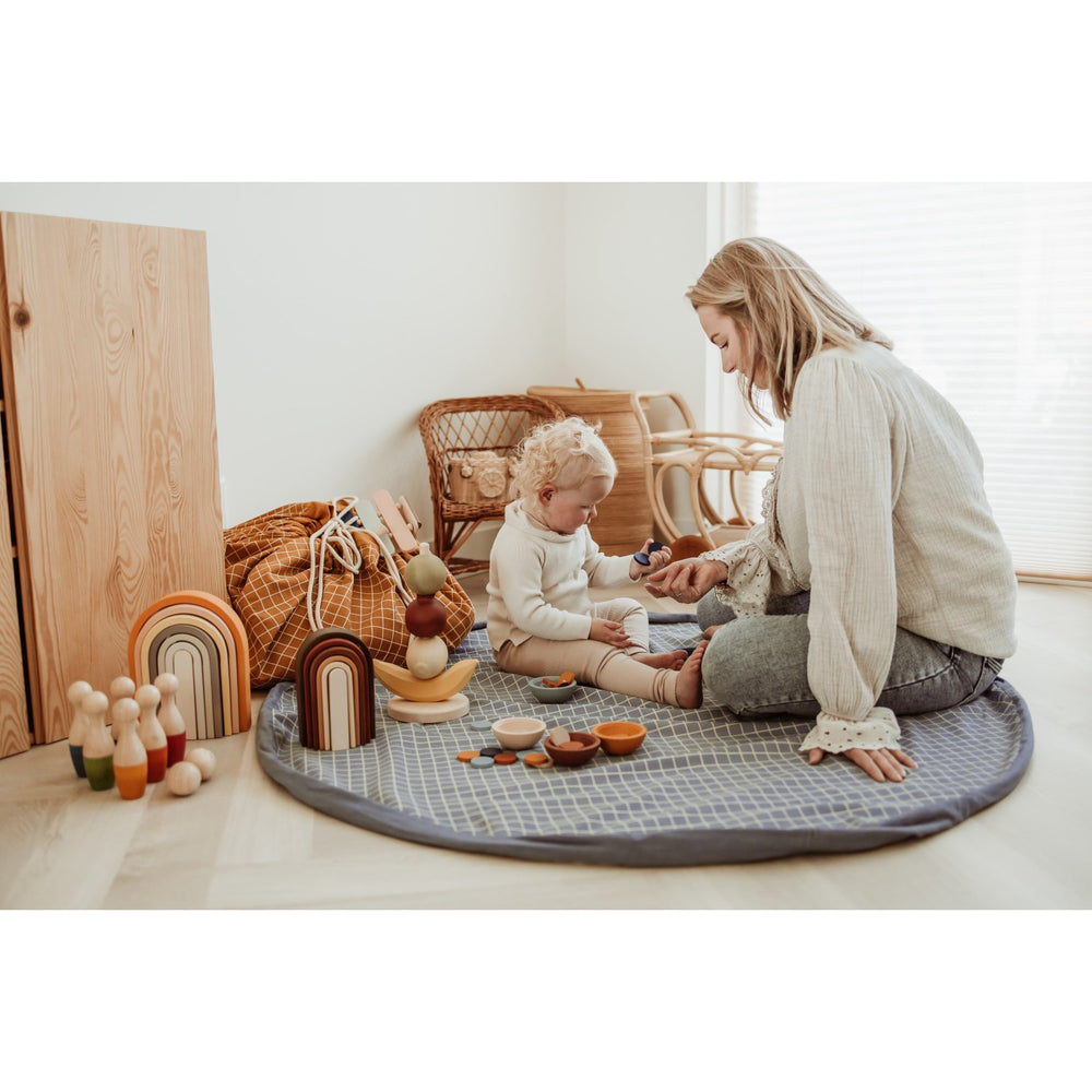 Køb Play&Go Organic Grid Blue 2-in-1 Legetæppe