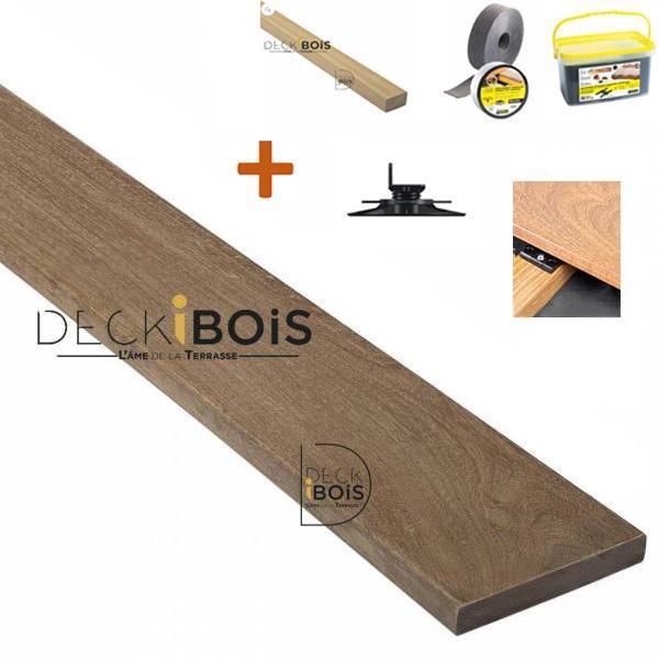 Pack complet 50m² lame de terrasse ipe lx1550mm avec clips inox, lambourde, cale de ventilation, plot pvc et bande bitumineuse