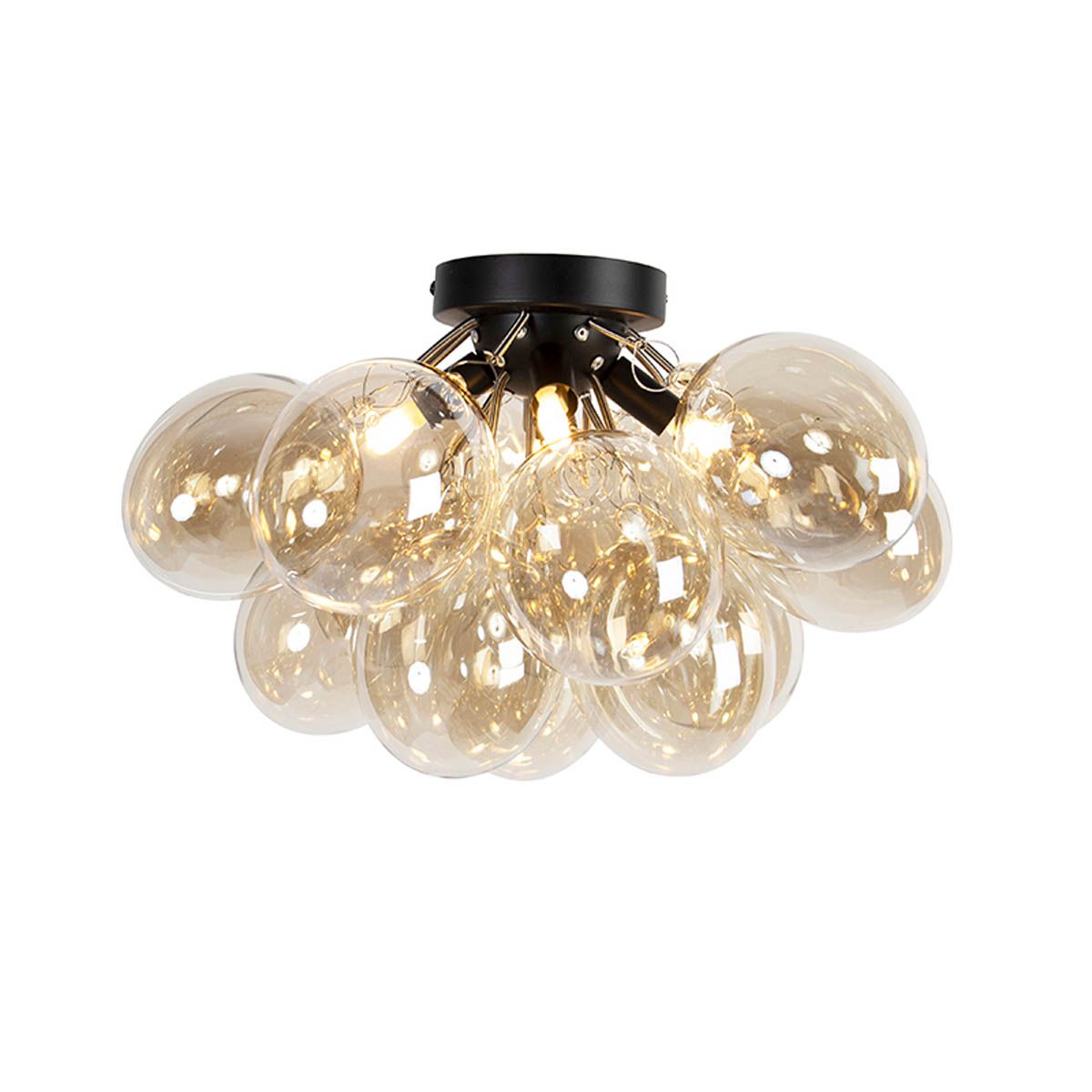 Smart plafondlamp zwart met amber glas incl. 4 Wifi G9 - Uvas