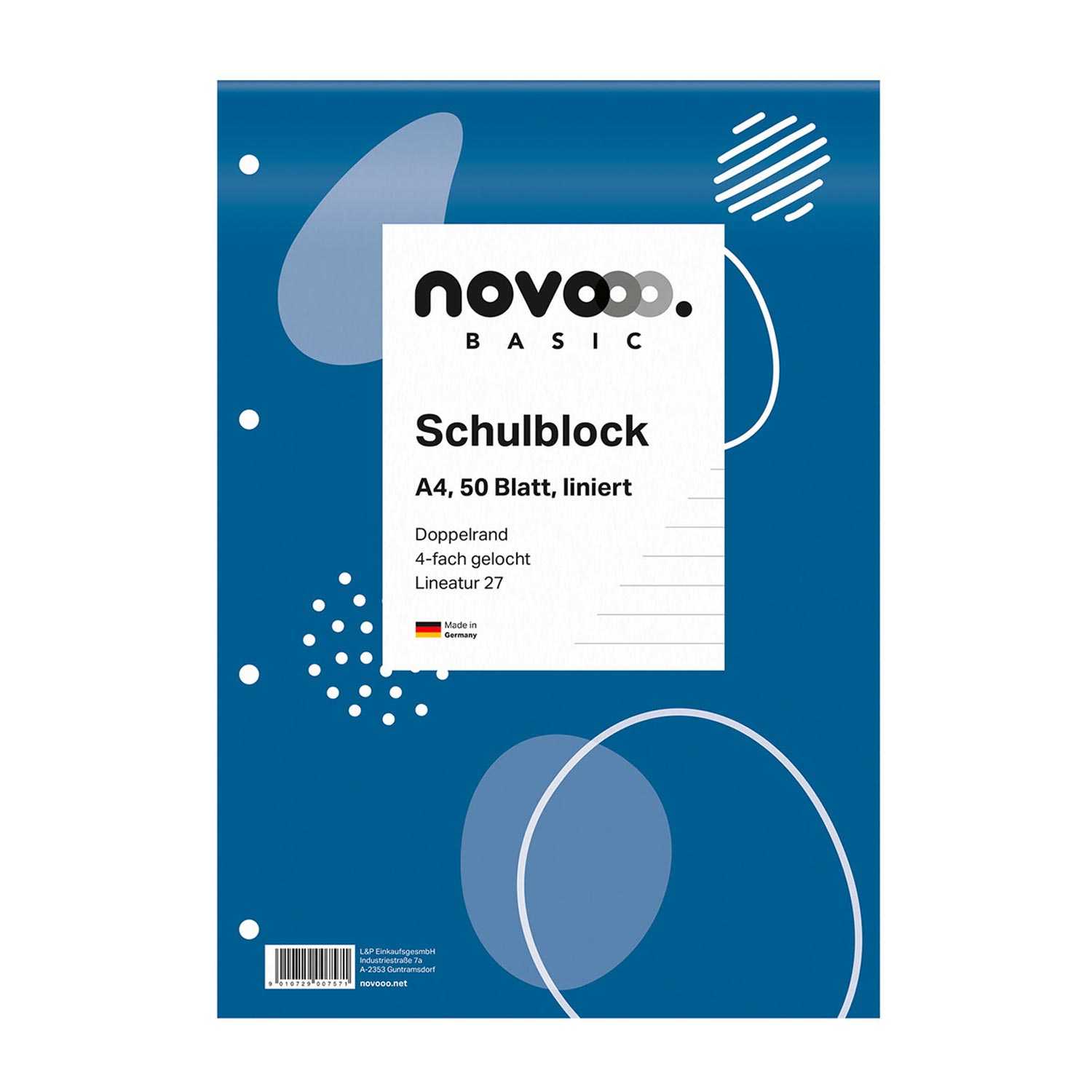 novooo Schulblock DIN A4 Lineatur 27 liniert 50 Blatt
