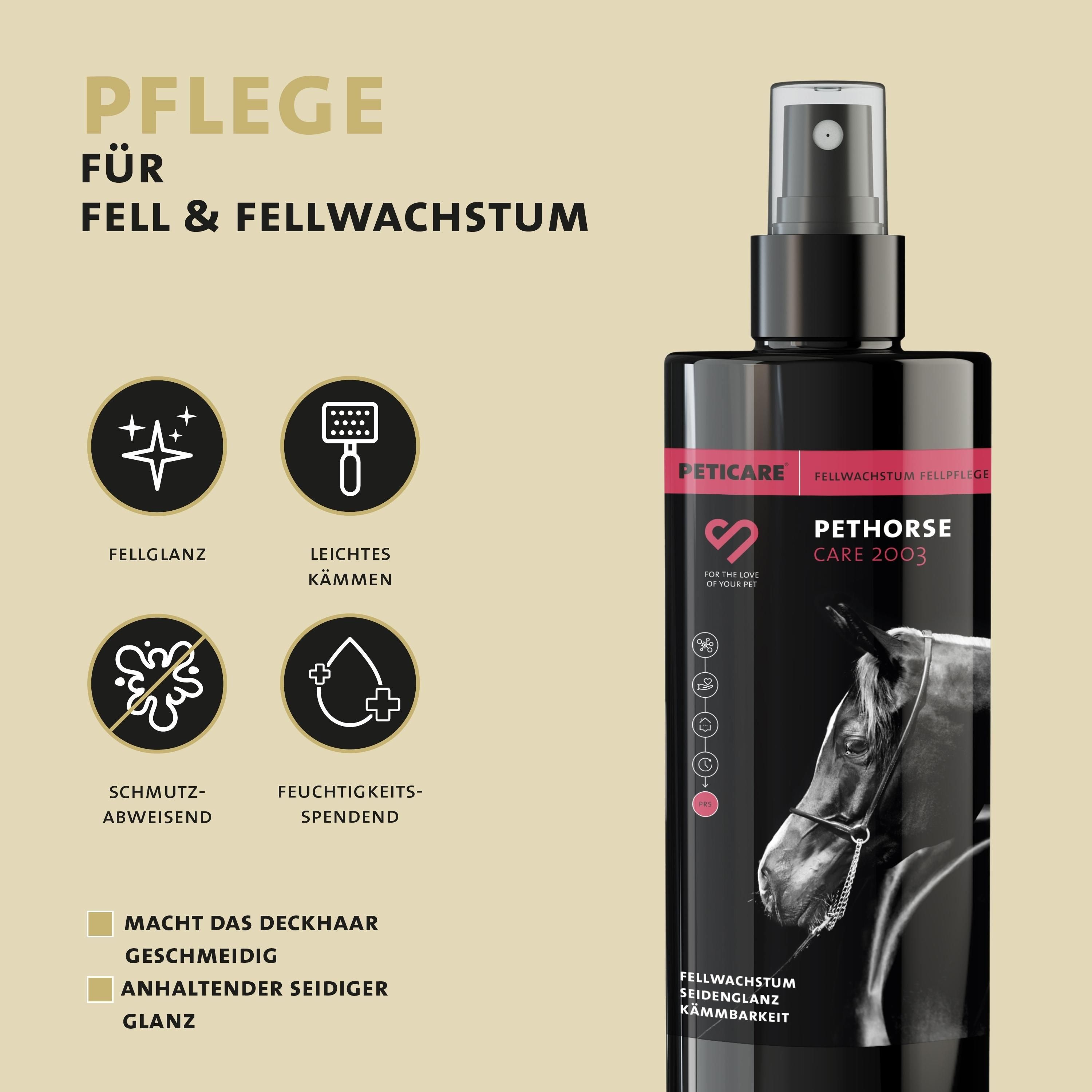 Peticare Fell-Pflege Spray für Pferde, Fellwachstum Seidenglanz Kämmbarkeit