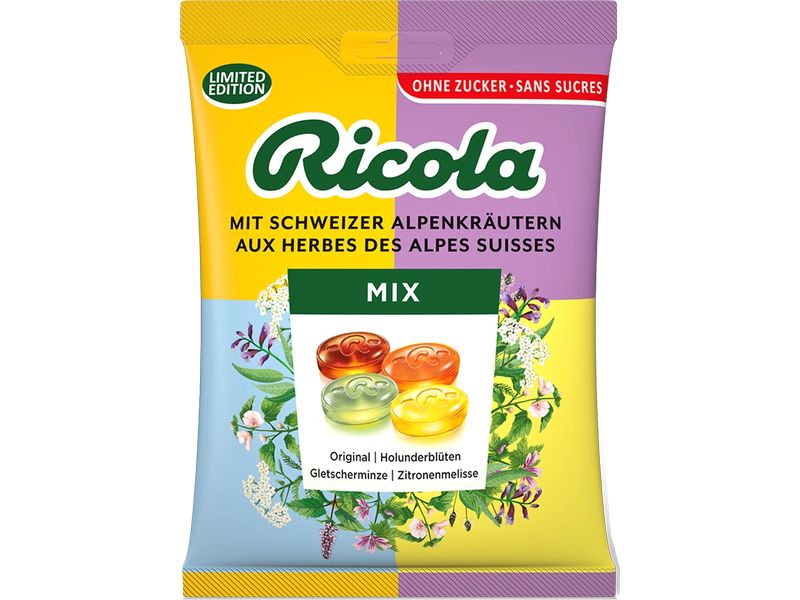 Ricola Bonbons Kräuter Mix 125 g Zuckerfreie Lutschbonbons mit Kräutergeschmack