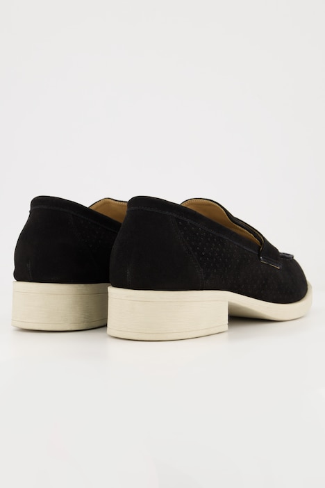 Leder-Loafer, Veloursleder, Textilfutter, Blockabsatz