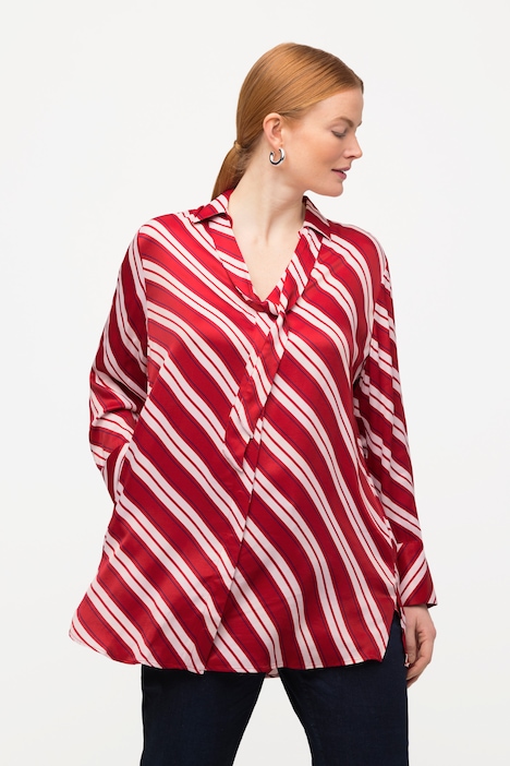 Longbluse, Streifen, A-Linie, Hemdkragen, Langarm