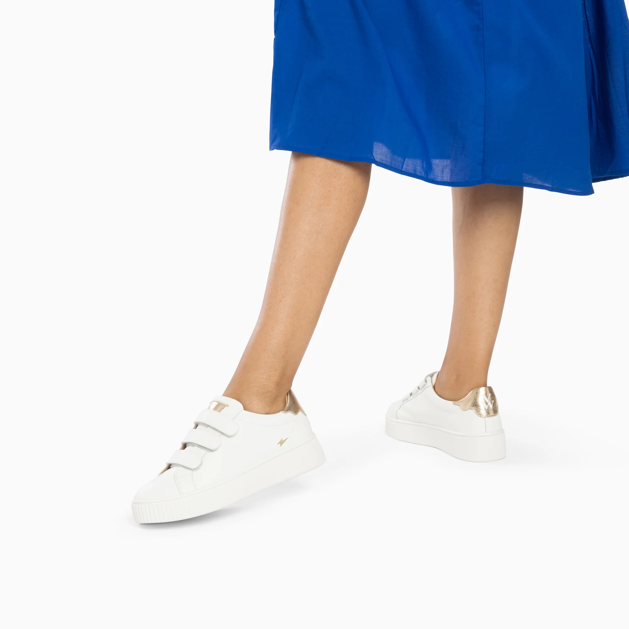 Sneakers-Baskets mini éclair Solange blanc et or à scratchs
