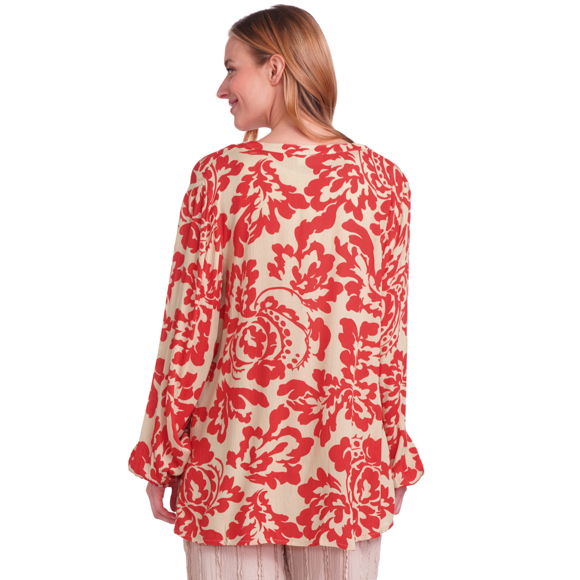 Gina Benotti Damen Bluse mit Ballonärmeln rot / cremeweiss