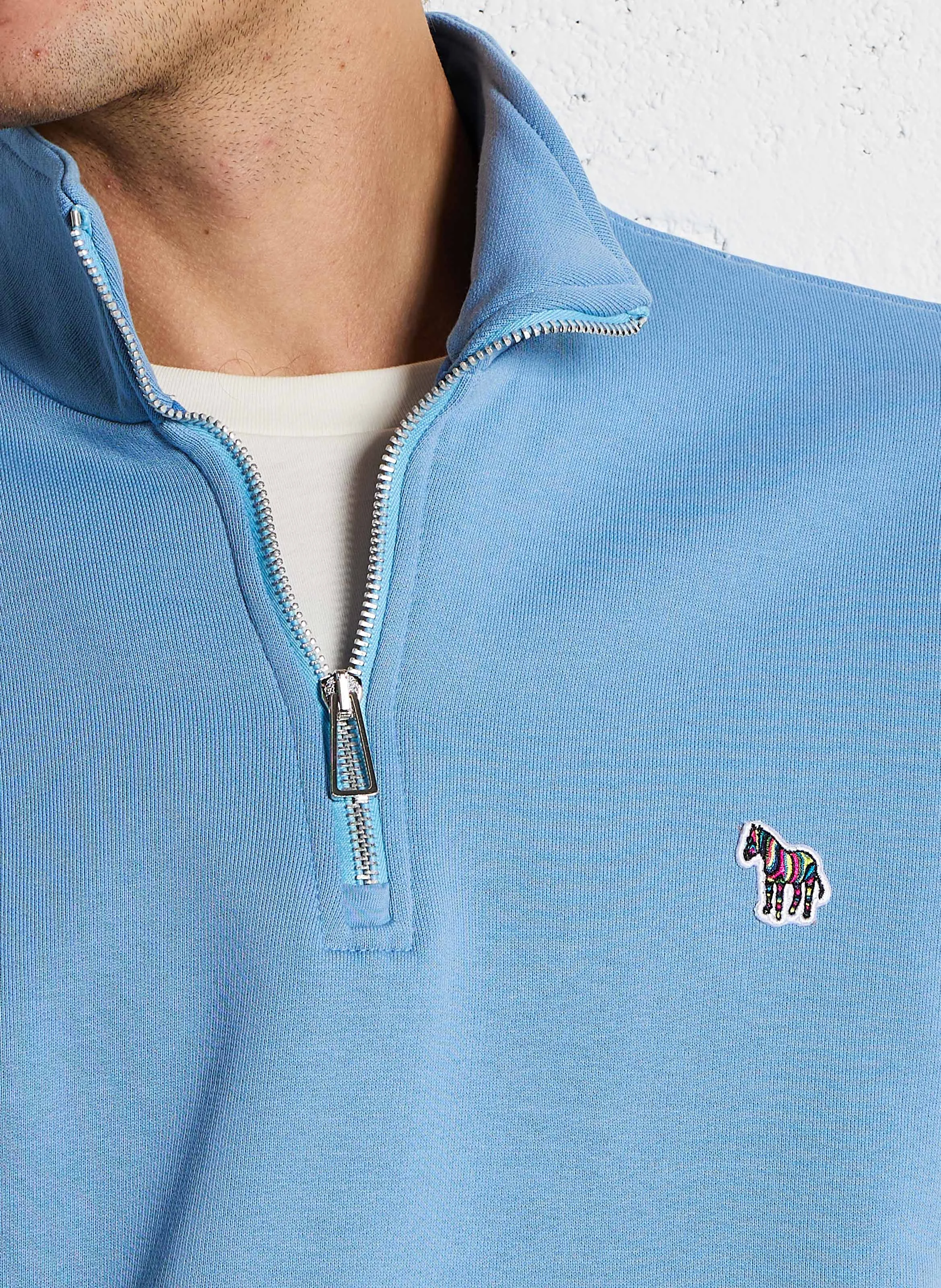 Pull col zippé en coton organique | Bleu