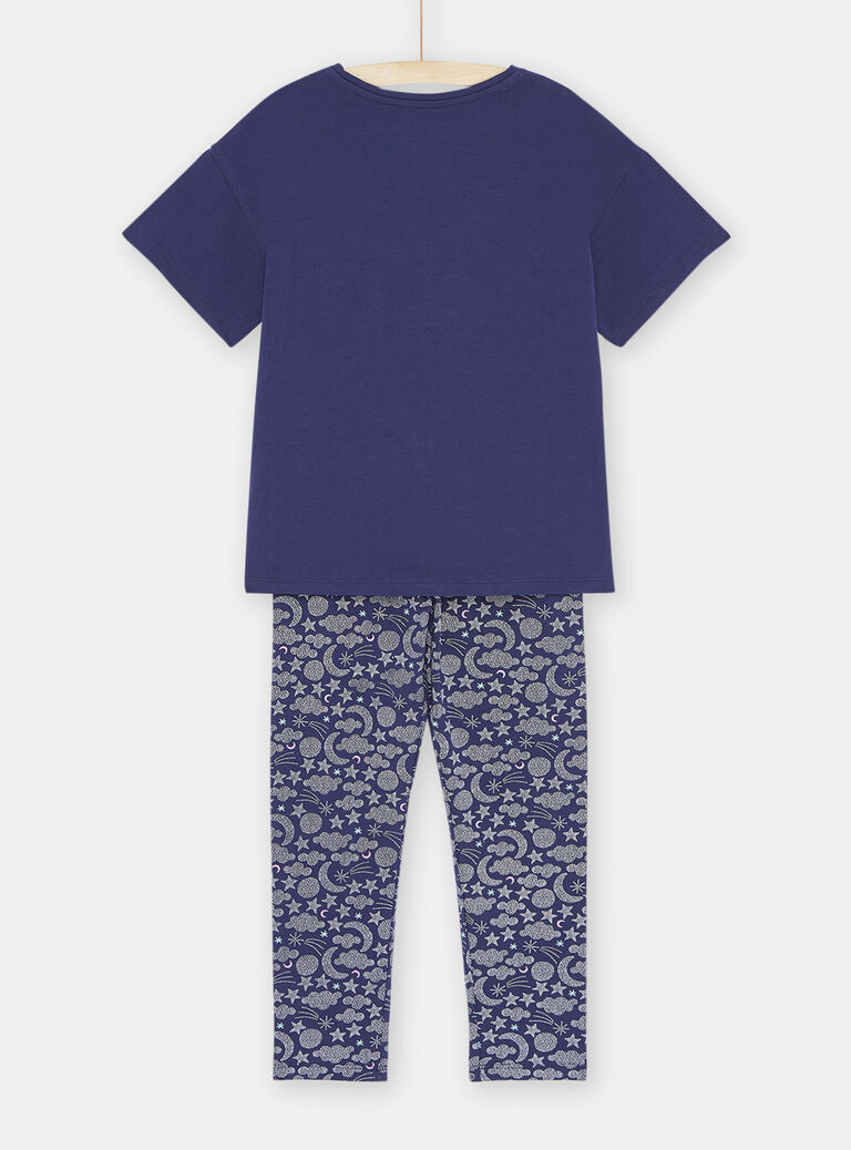Pyjama bleu phosphorescent à motif sirène sur la Lune fille
