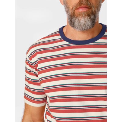 Herren-T-Shirt 1967 Streifen, Orange-Ecru