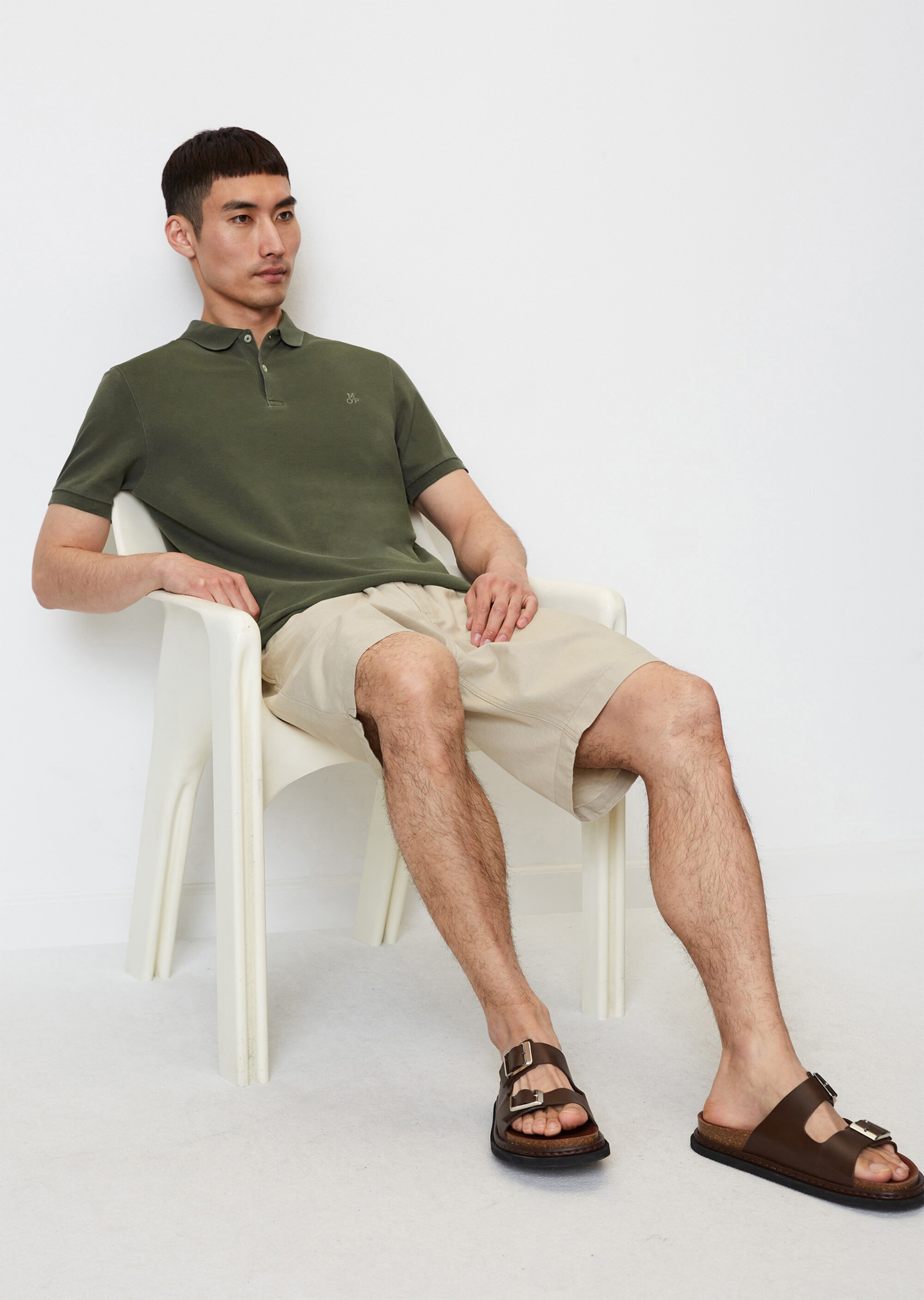 Kurzarm-Poloshirt Piqué shaped aus Organic Cotton-Stretch