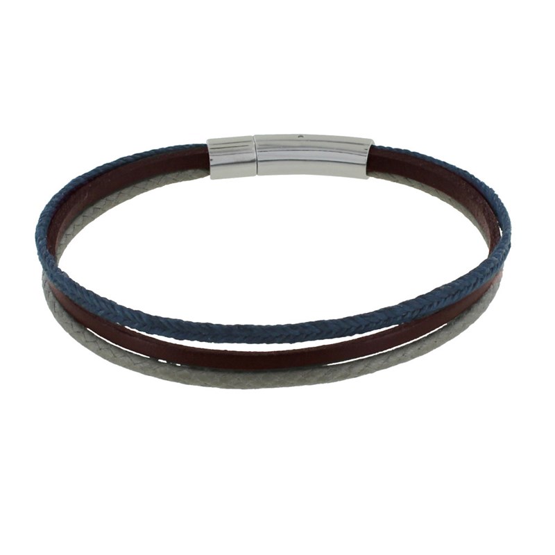 Bracelet Homme Mix Lin Coton Cuir - Beige