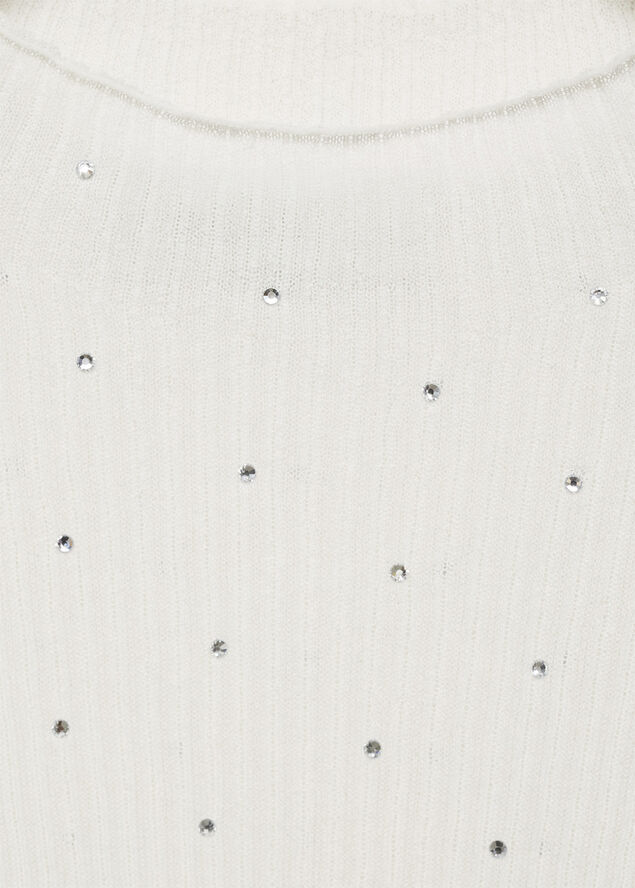 MANGO Rhinestone detail ribbed sweater Light beige