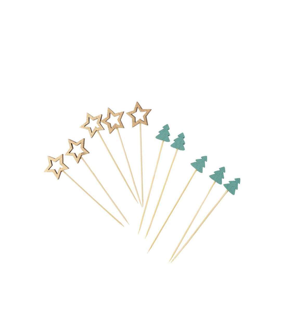 Paris Prix - Lot De 10 Piques Déco sapin & étoile 15cm Vert & Or