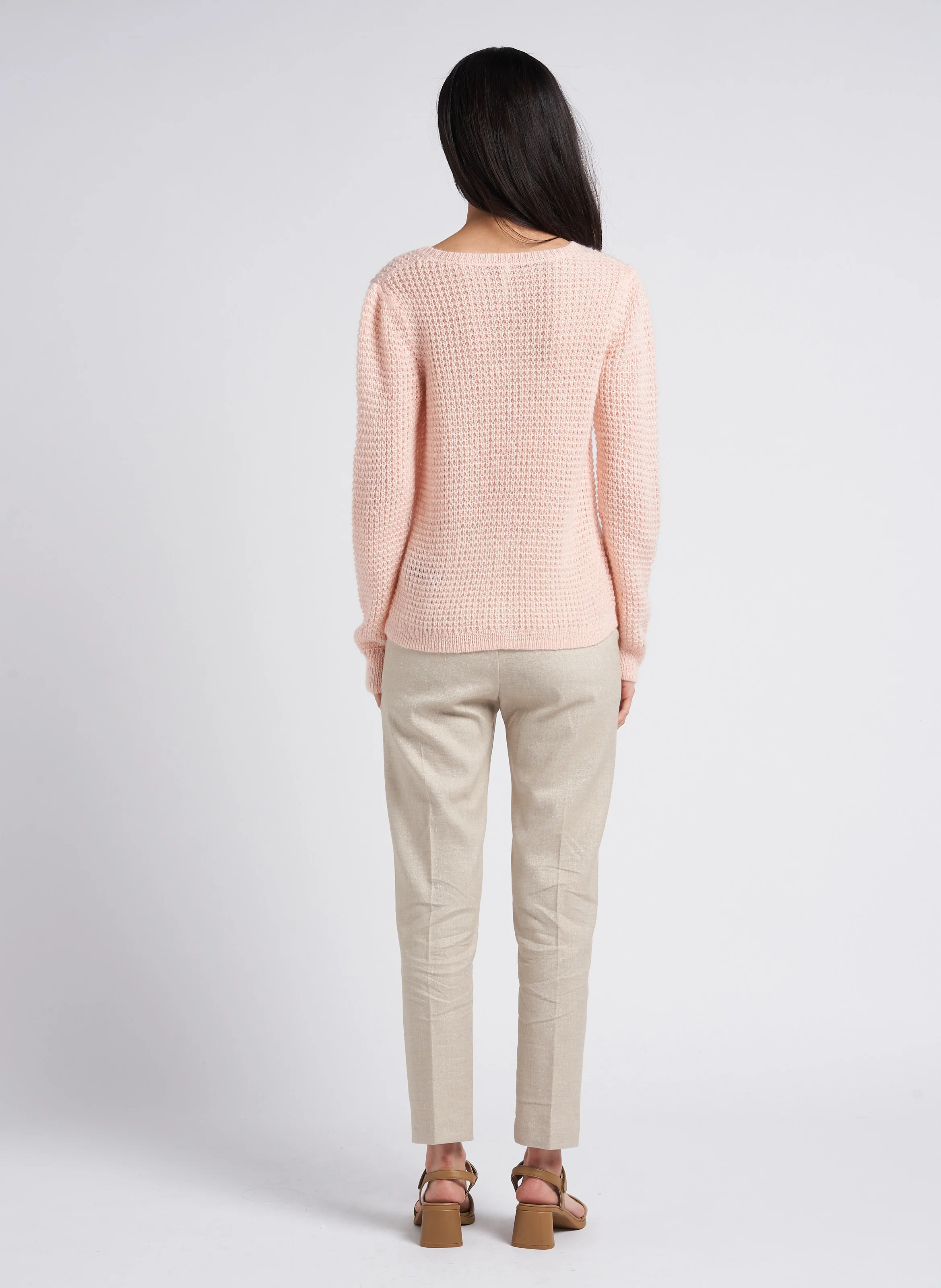 Pantalon chino taille haute avec fils métallisés | Beige