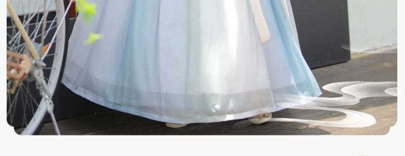 Francoix - Hanfu-gewaad met bloemenborduursel / camisole-top / maxi-rok met hoge taille en kleurverloop / set