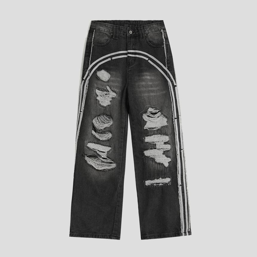 INStudio - Hoge taille, versleten, losse jeans