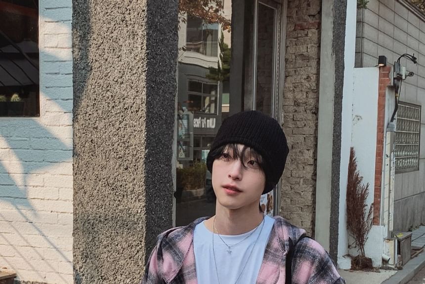 SeoulPop - Geruite, losse capuchonsweater met lange mouwen
