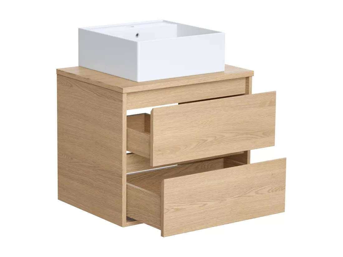 Meuble de salle de bain suspendu avec vasque à poser - Placage chêne - 60 cm - MILIPAM