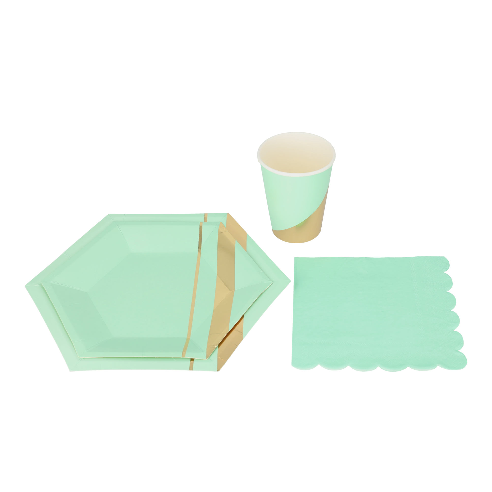 (44-tlg. Set) Einweg Geschirr Party Tisch Dekoration - Mint / Gold